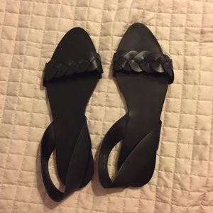 Zara black single strap braided flat sandal